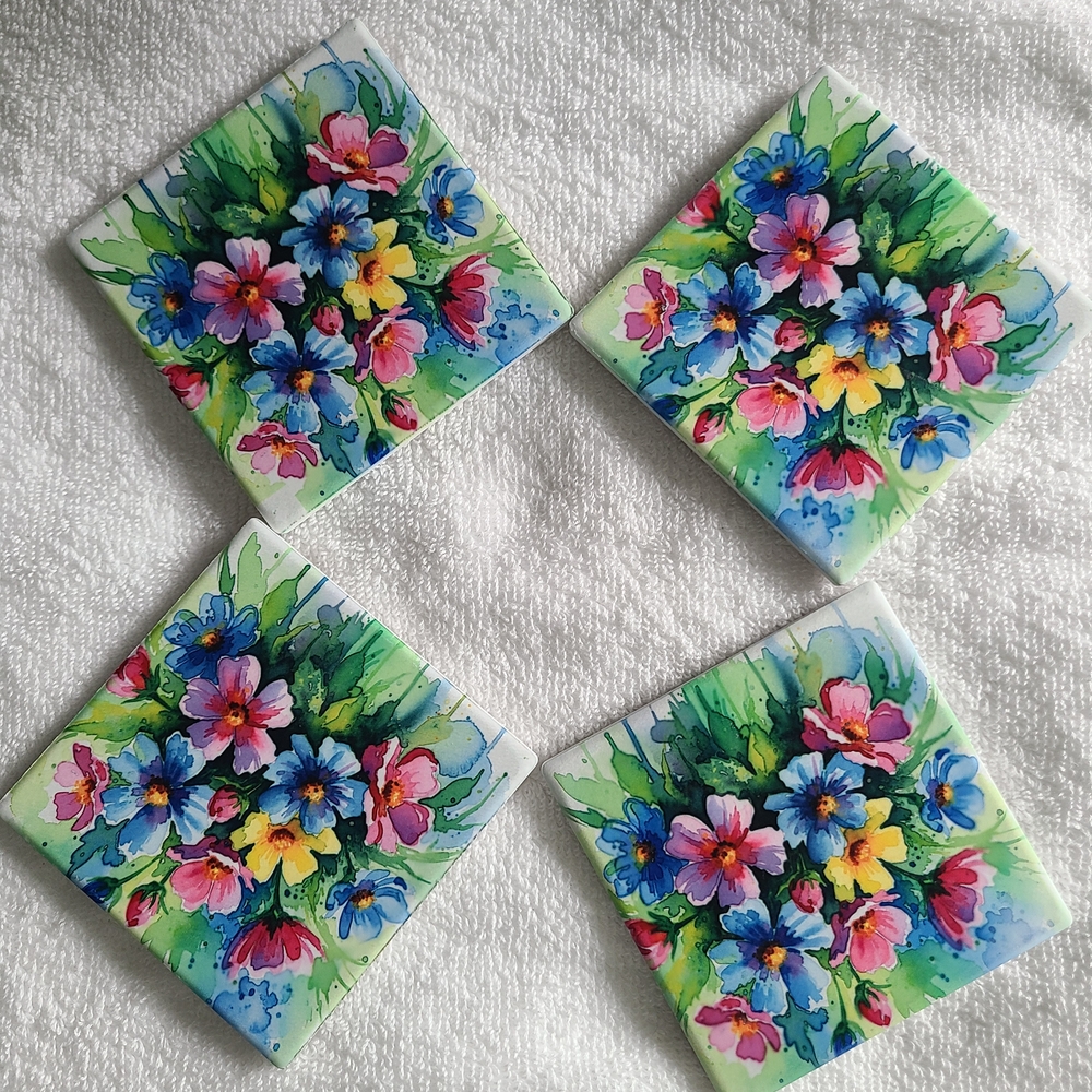 Floral Ceramic Coasters Set